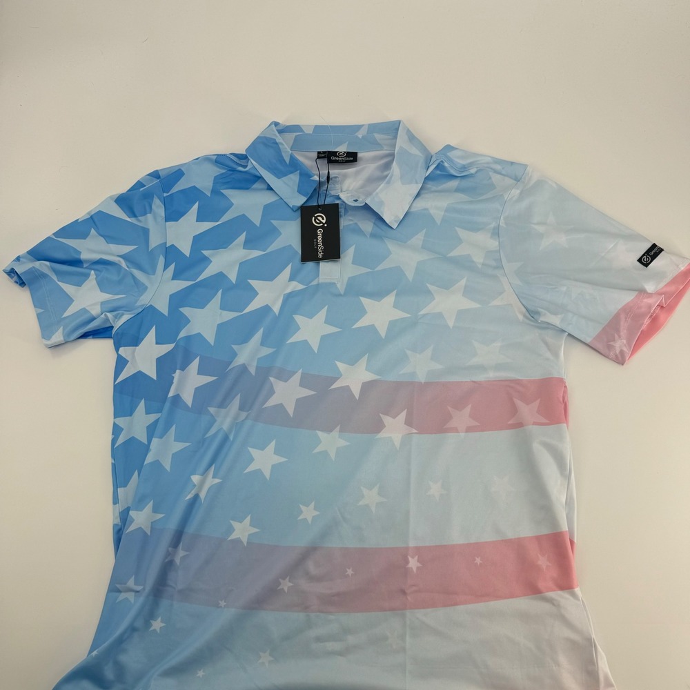 GreenSide Golf Polo Shirt Mens L Stars Stripes USA Patriotic New with‎ Tags